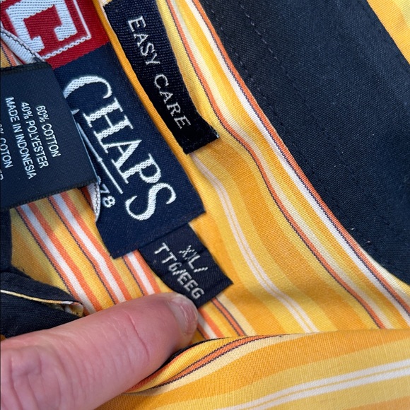 Chaps Men's Shirt in Yellow and Orange Stripes easy care casual button down XXL - Picture 7 of 8